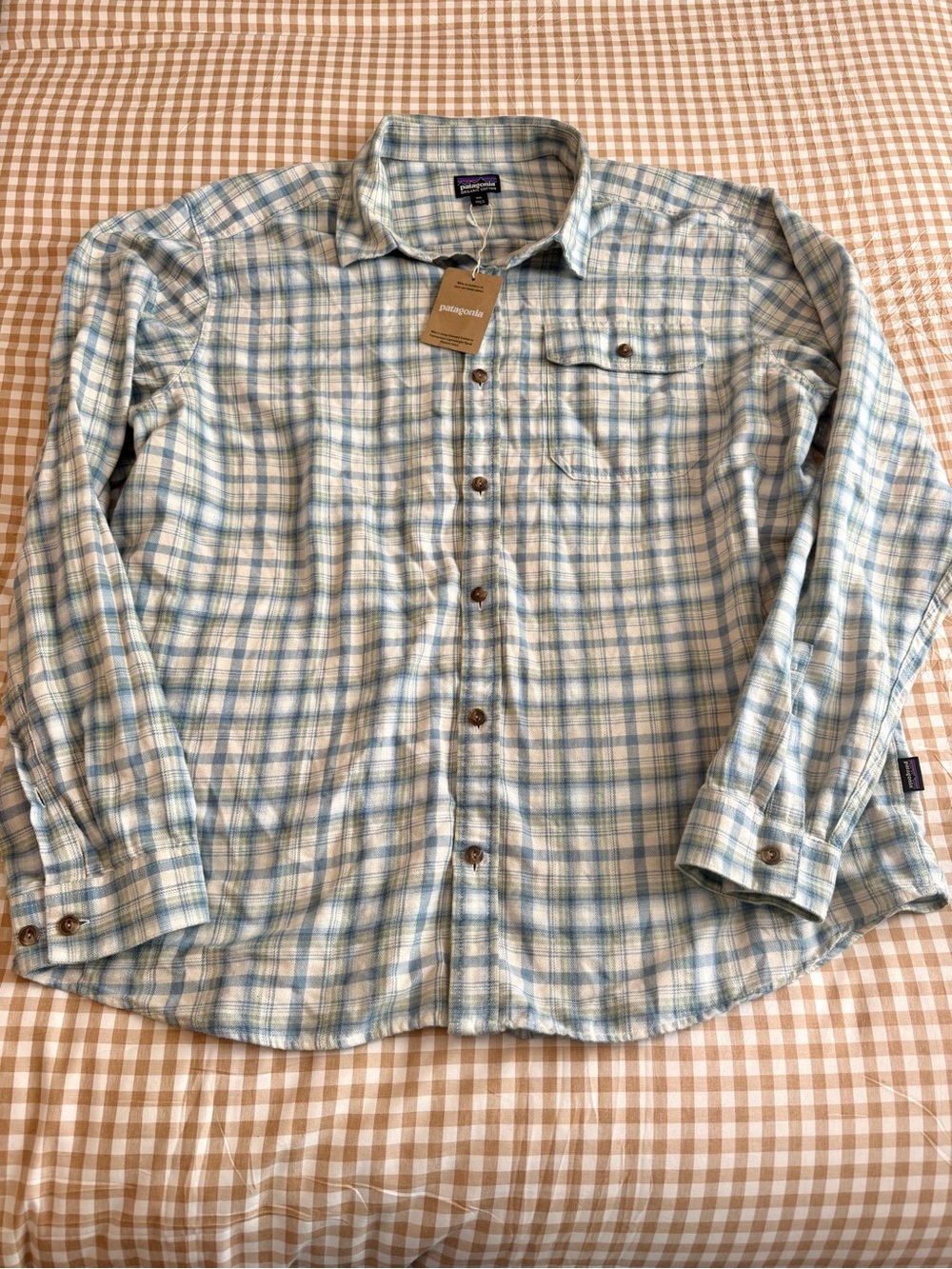 Patagonia Blue and White Plaid Button-Down Shirt